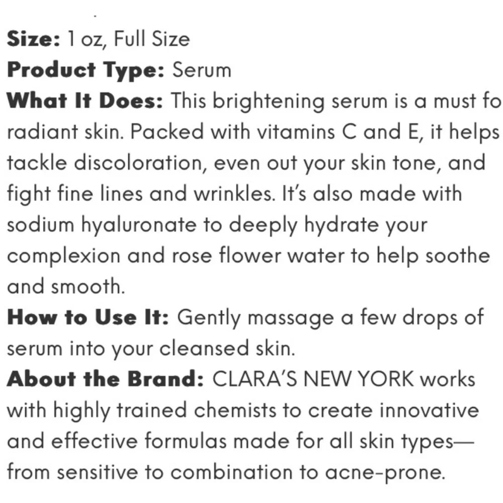 Clara’s New York Brightening Vitamin C Facial Serum NEW! FULL SIZE!